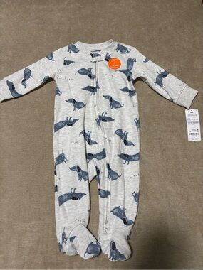 Carter's Gray Footed One-Piece with Blue Puppy Print